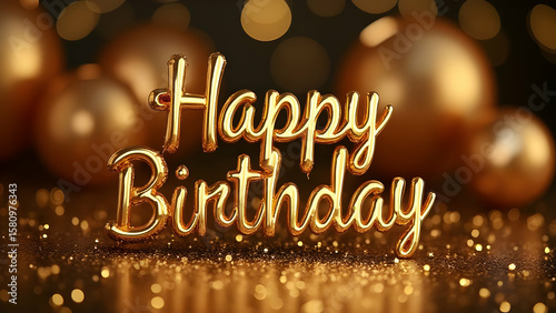 Luxurious golden birthday setup with metallic balloons, sparkling confetti, and elegant decor capturing festive vibes and celebration aesthetics perfectly.