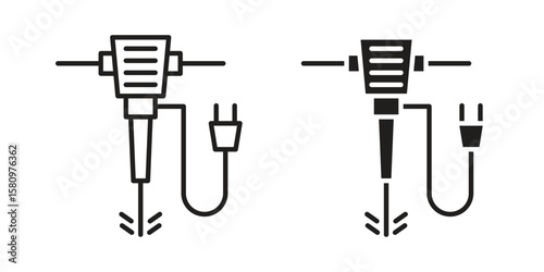 Hydraulic breaker icon, outline vector sign, linear and solid style pictogram isolated on white.