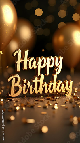 Luxurious golden birthday setup with metallic balloons, sparkling confetti, and elegant decor capturing festive vibes and celebration aesthetics perfectly.