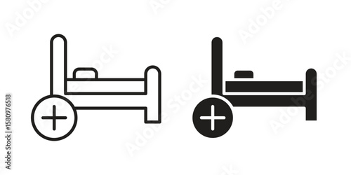Hospital bed icon, outline vector sign, linear and solid style pictogram isolated on white.