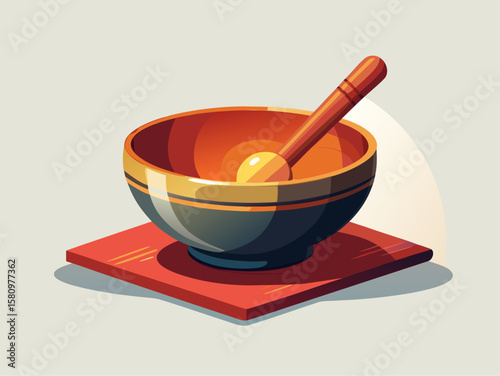 Vibrant Singing Bowl with Striker on Cushion for Meditation and Mindfulness