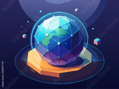 **Title:** Futuristic Polygon Globe: Abstract Digital Network Sphere in Modern Geometric Design