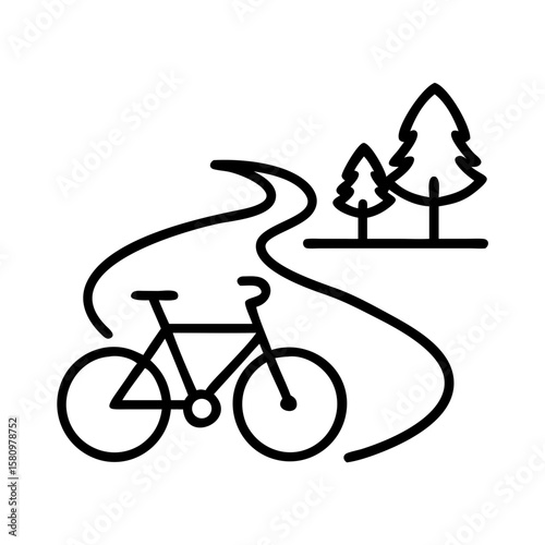 Bike riding in nature trail vector icon illustration for outdoor activity and recreation design