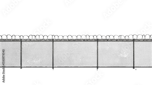 Long chain-link fence with barbed wire in outdoor setting