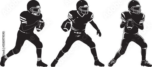 Three american football players in action silhouette