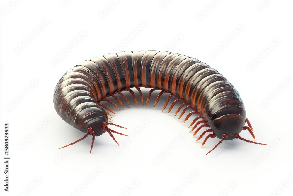 Obraz premium Millipede undulating forward 3d render cartoon character on white background