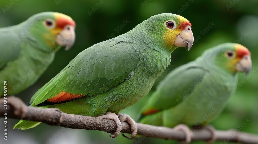 Fototapeta premium Parrots on Branch - Tropical Bird Wildlife - nature amazon parrot