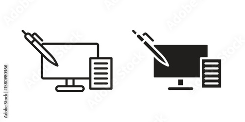 Blended learning icon, outline vector sign, linear and solid style pictogram isolated on white.