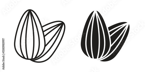 Almond icon, outline vector sign, linear and solid style pictogram isolated on white.
