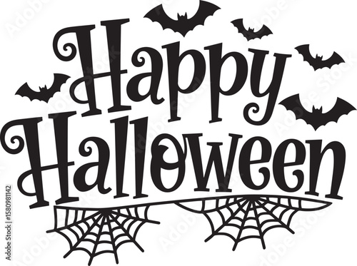 Festive Halloween Typography Design with Bats and Webs Embrace the Spooky Season with Creative Calligraphy and Holiday Cheer