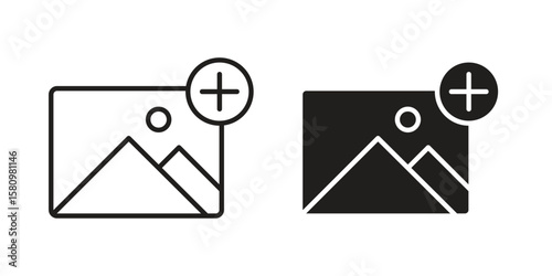 Add photos icon, outline vector sign, linear and solid style pictogram isolated on white.