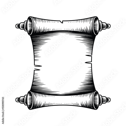 Detailed Scroll Illustration with Engraved Style and Space for Text