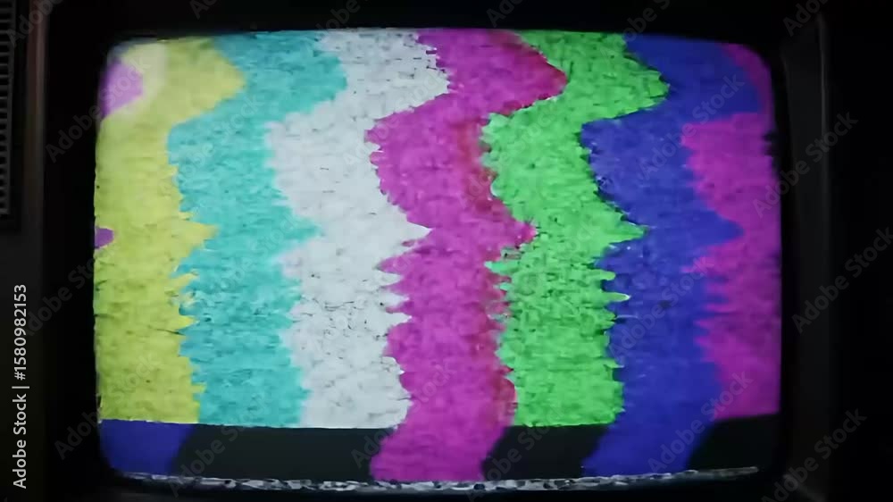 Vintage CRT television glitch loop with rainbow distortion and VHS noise