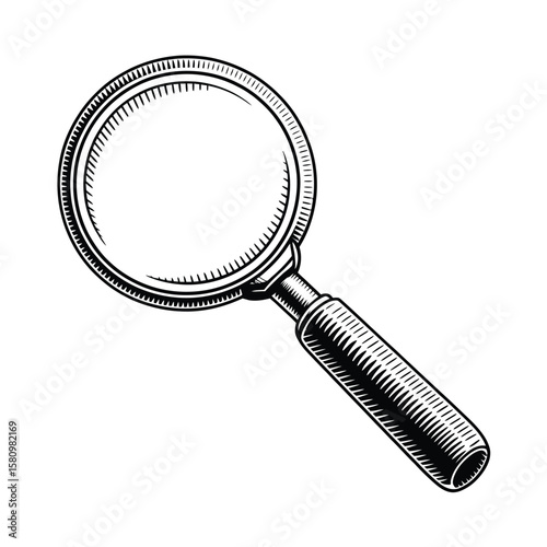 Engraved Style Magnifying Glass Illustration for Search Discovery and Investigation