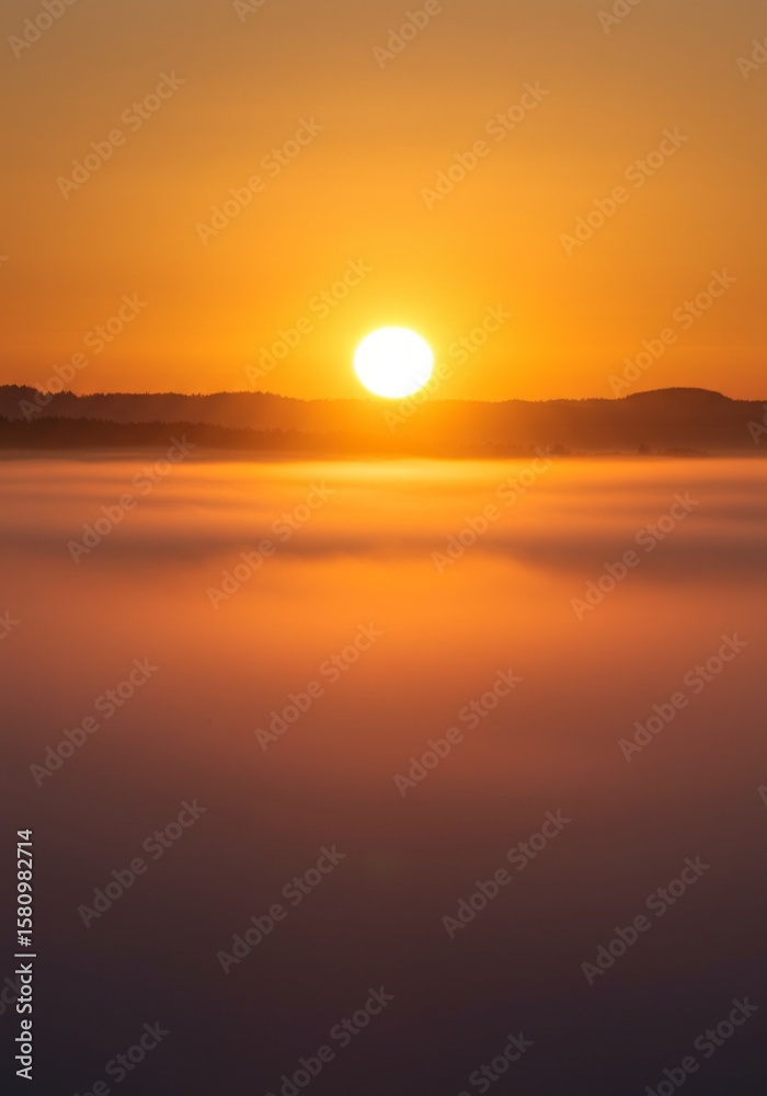 Orange Sunrise Over Foggy Water Orange Sunrise Over Foggy Water