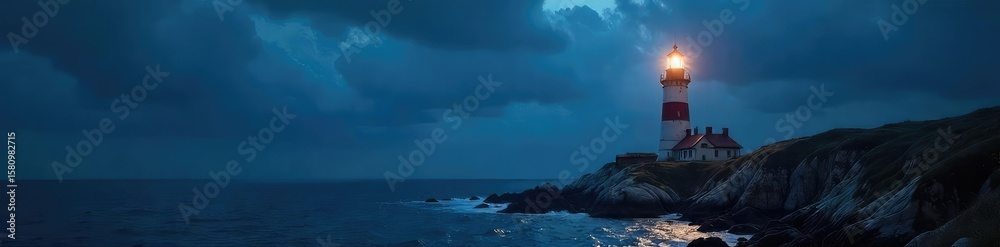 custom made wallpaper toronto digitalMajestic Coastal Lighthouse Beam Cuts Through Night Sky, Illuminating Dark Ocean Waves. Dramatic Coastal Architecture, Powerful Light, Night Photography