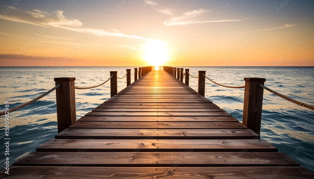 Fototapeta premium Sunrise over tranquil wooden pier