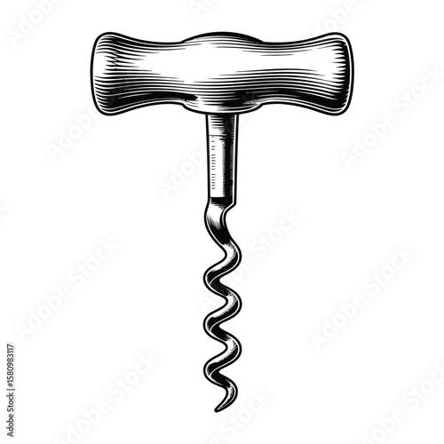 Engraved style illustration of a corkscrew for opening wine bottles