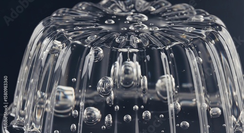Close-up of a clear glass object with bubbles trapped inside, showcasing texture and light refraction.