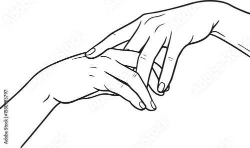 A vector illustration of two hands delicately touching at the fingertips conveying a tender connection and gentle interaction