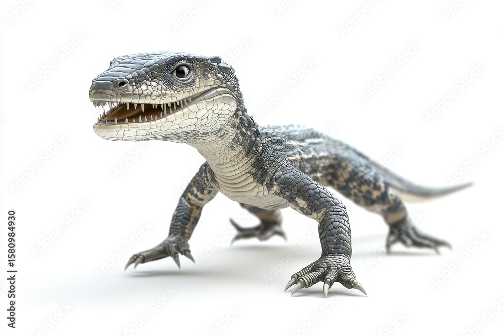 Obraz premium Monitor lizard chasing prey 3d cartoon character on white background