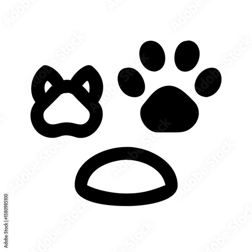 Pets & animal’s icons paw print, pet bowl, dog, cat.