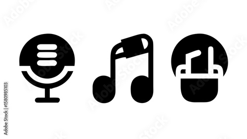 Music icons music note, headphones, speaker, microphone