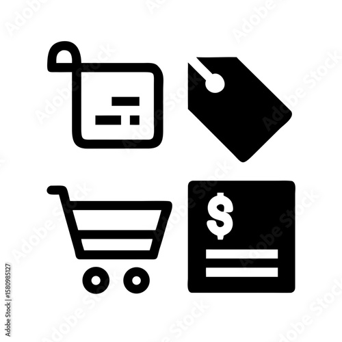 Shopping icons shopping bag, cart, price tag, credit card.