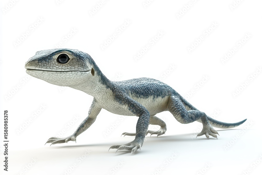 Obraz premium Monitor lizard chasing prey 3d cartoon character on white background