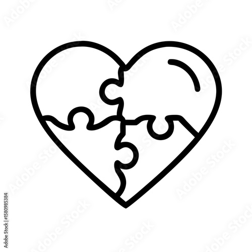 Heart Puzzle Icon Symbol of Love, Connection and Completeness - Minimalist Vector Art Representing Unity and Relationship Bonding with Interlocking Pieces