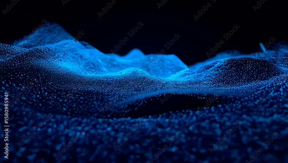 Abstract Particle Terrain: An abstract display of countless small particles forming a glowing landscape. It encapsulates the mysteries of science in an aesthetically stunning presentation