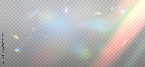Colorful light reflection highlights. Glare from sun, water and glass. Glittering particles for social media backgrounds, product presentations, photo shots. Vector eps10