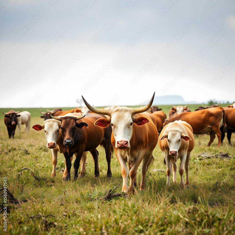 Herd of nelore cattle grazing in a pasture Herd of nelore cattle grazing in a pasture
