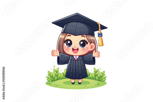 A Graduation Girl Cartoon vector design, vector design, isolated on a white background