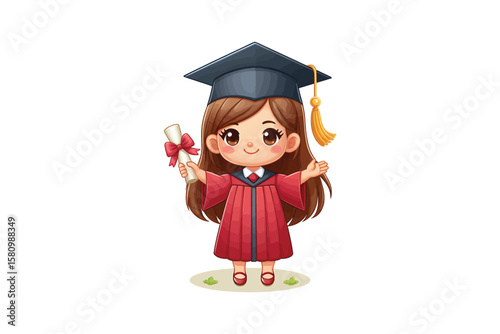 A Graduation Girl Cartoon vector design, vector design, isolated on a white background