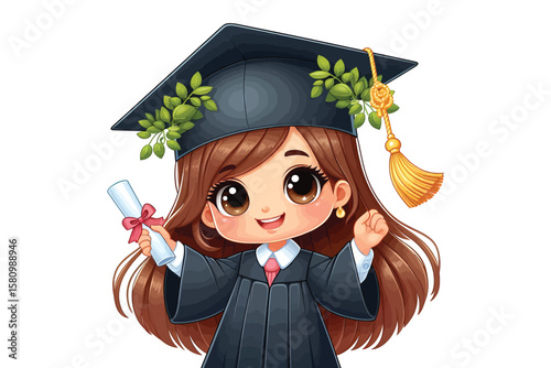 A Graduation Girl Cartoon vector design, vector design, isolated on a white background