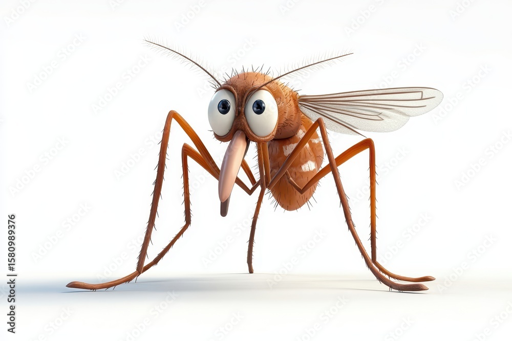 Fototapeta premium Mosquito isolated in 3d cartoon character on white background