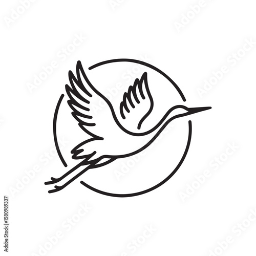 Crane Bird Line Icon – Minimalist Outline Wading Bird Illustration