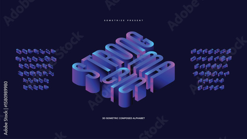 Strong Magic: a bold 3D isometric typeface in vibrant blue tones. Modern and dimensional, this editable vector font is ideal for gaming titles, tech posters, and digital typography.