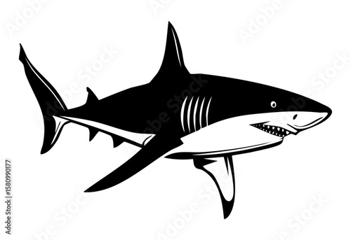 Collection of fish and shark silhouette icon vectors in minimal flat style on white background, perfect for marine life illustrations, ocean-themed designs, aquarium branding, and wildlife infographic