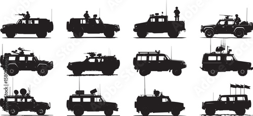 Checkpoint Vehicle A vehicle guarding a checkpoint. full length silhouette black vector illustration