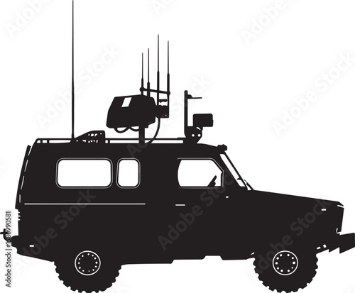 Command Vehicle A vehicle with communication equipment. full length silhouette black vector illustration