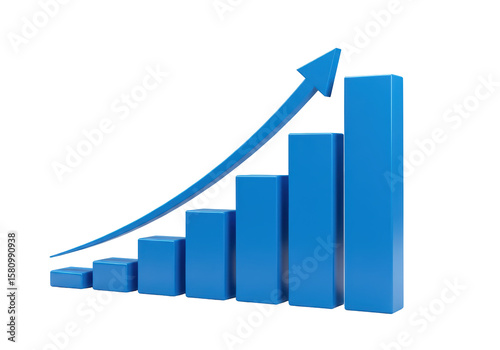 Isolated Blue Bar Graph with Upward Trending Arrow