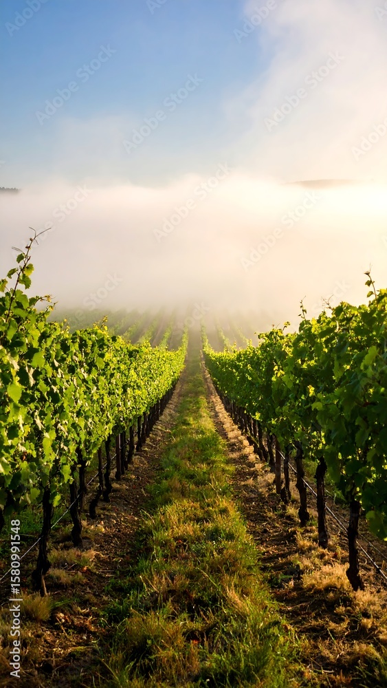Naklejka premium Misty vineyard vista