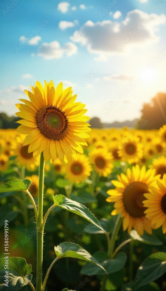 Fototapeta premium Sunflowers Basking in Summer Sunlight A Vibrant Field of Golden Blooms Swaying Gently in a Warm Breeze, Creating a Picturesque Scene of Natural Beauty