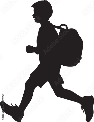 Rushing Home A student running home, schoolbag bouncing with each step, excited to finish the school day. full length silhouette black vector illustration