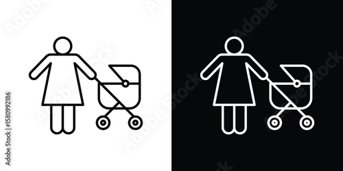 Woman with Baby Stroller icon. Symbol for your web site design, logo, app, UI. Vector illustration. EPS10