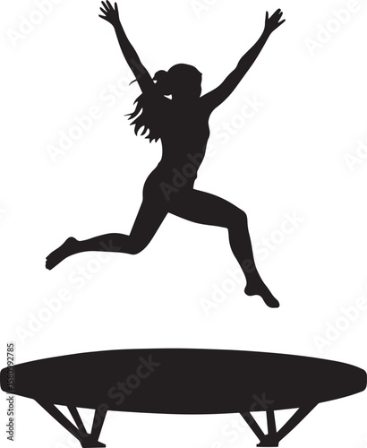 Trampoline Acrobatics A full-length black vector of a person performing flips and twists on a trampoline.