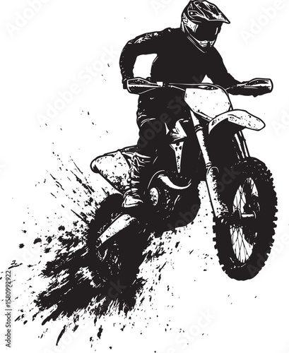 High-Speed Ride A silhouette vector of a person riding a dirt bike at full speed, jumping over ramps.