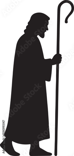 Biblical Shepherd Holding Staff Silhouette – Spiritual Leader and Pastoral Icon